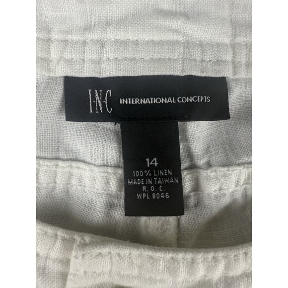 INC Women’s Pants 100% Linen White Relaxed Wide Leg Sz 14 - Picture 3 of 9